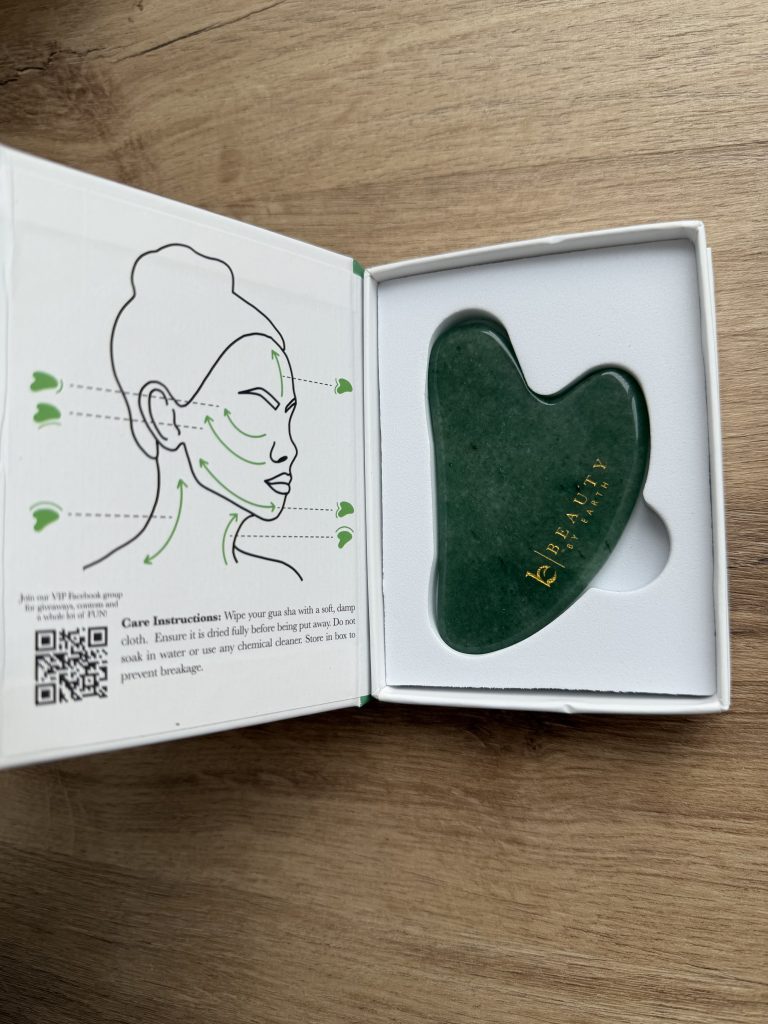 Beauty By Earth Jade Gua Sha Review — Inside Packaging Product and Instructions
