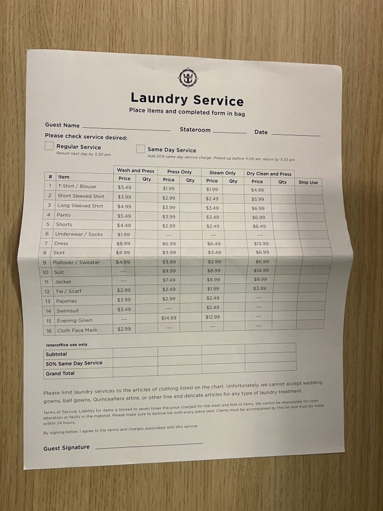 Laundry Prices on a Cruise Royal Caribbean Cruise Review Symphony of the Seas