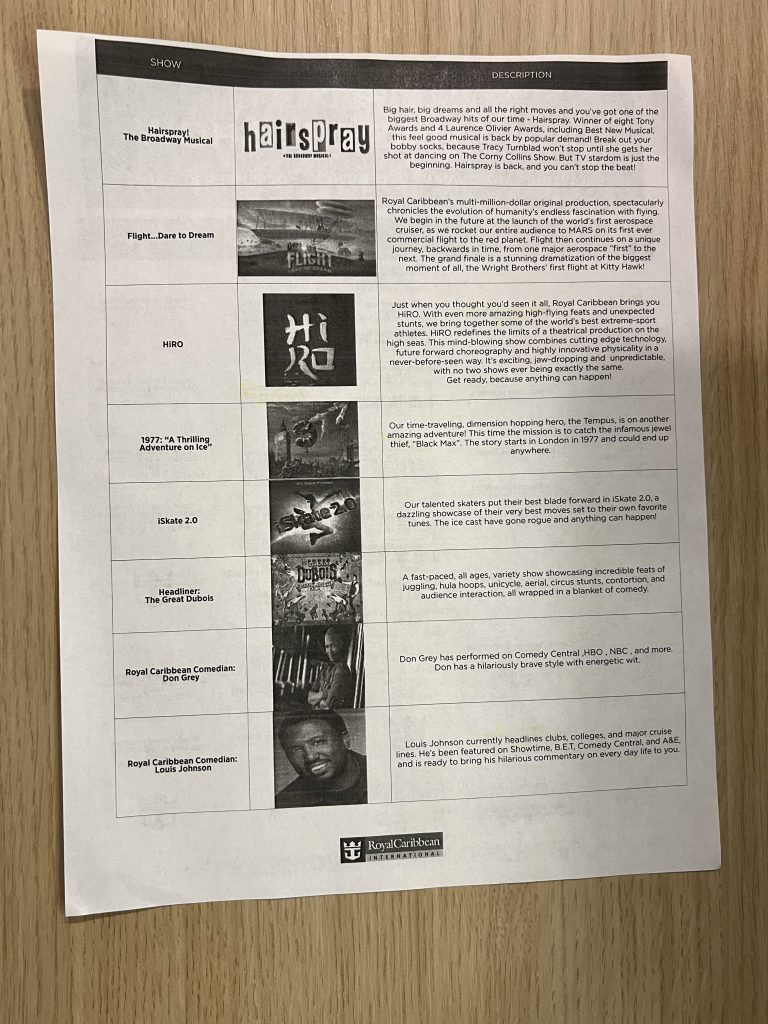 Entertainment Schedule Royal Caribbean Cruise Review Symphony of the Seas