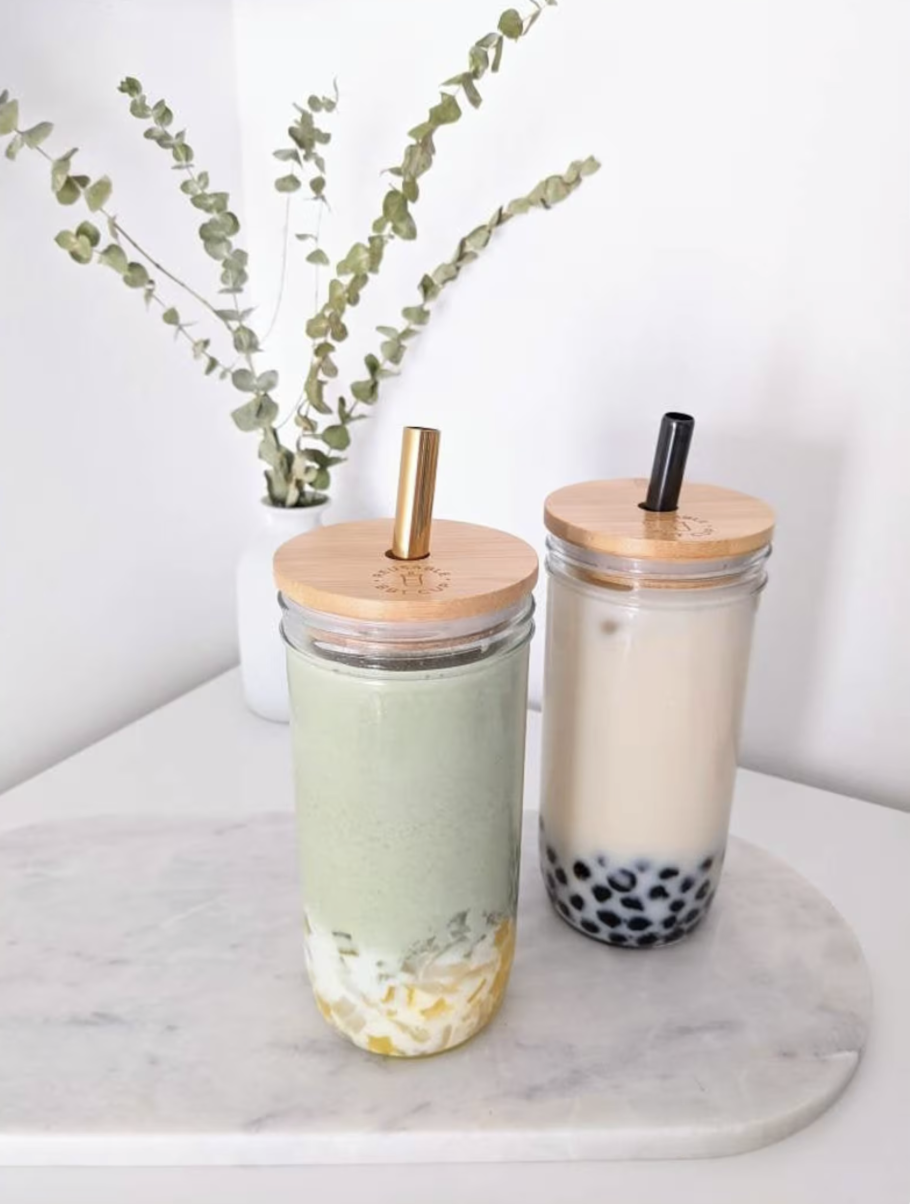 Bubble Tea Reusable Cups with Straws Gifts