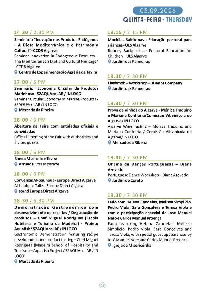 When Is the Mediterranean Diet Festival? Feira da Dieta Mediterrânica Thursday Schedule