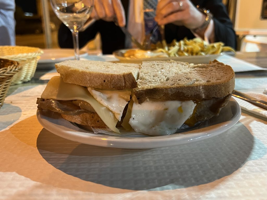 Bifana with Egg and Cheese at 20Age in Ferreiras, Albufeira Portugal