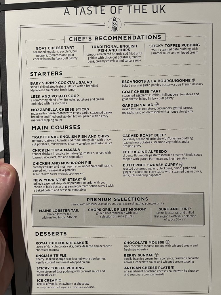 A Taste of the UK Royal Caribbean Menu