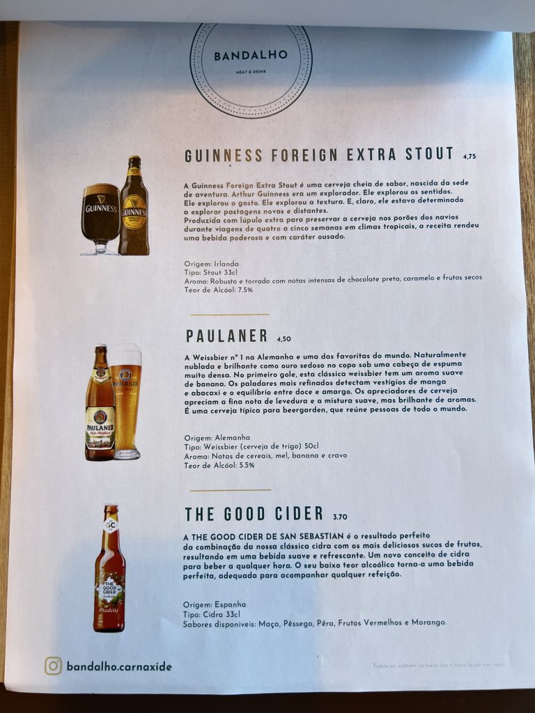 Drink Menu 1 at Bandalho Meat & Wine Carnaxide — Lisbon Restaurant Review — Portugal Food Blog