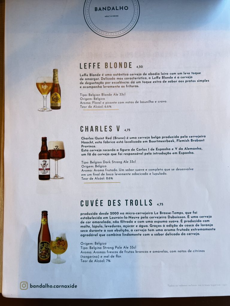 Drink Menu 2 at Bandalho Meat & Wine Carnaxide — Lisbon Restaurant Review — Portugal Food Blog