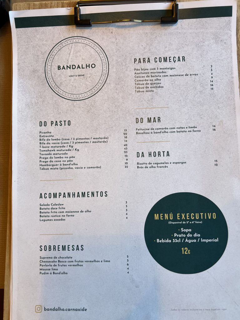 Menu at Bandalho Meat & Wine Carnaxide — Lisbon Restaurant Review — Portugal Food Blog
