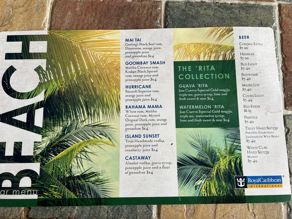 Labadee Beach Bar Menu — Labadee Haiti Royal Caribbean Review