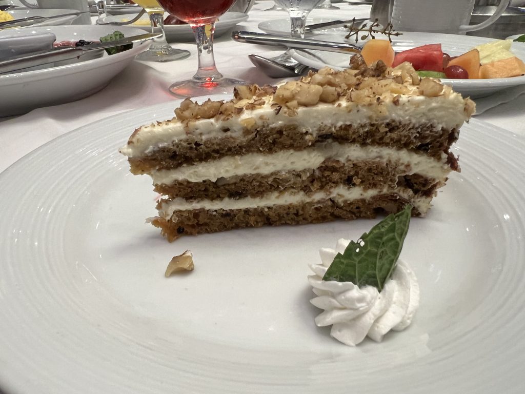Carrot Cake with Walnut topping side view — Symphony of the Seas Cruise Blog — Cruise Food Photos