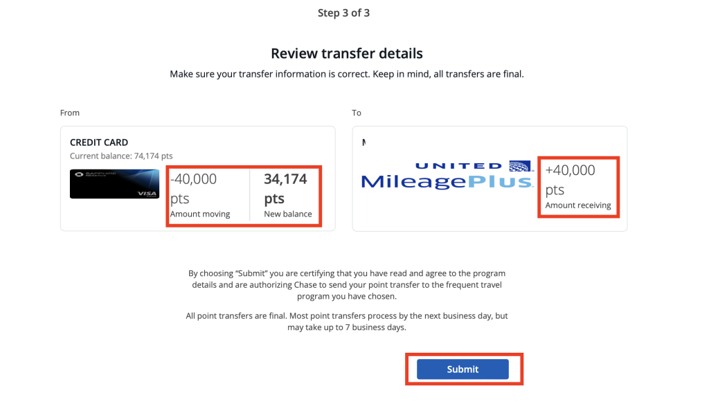 How to Transfer Chase Ultimate Rewards Points Step 8