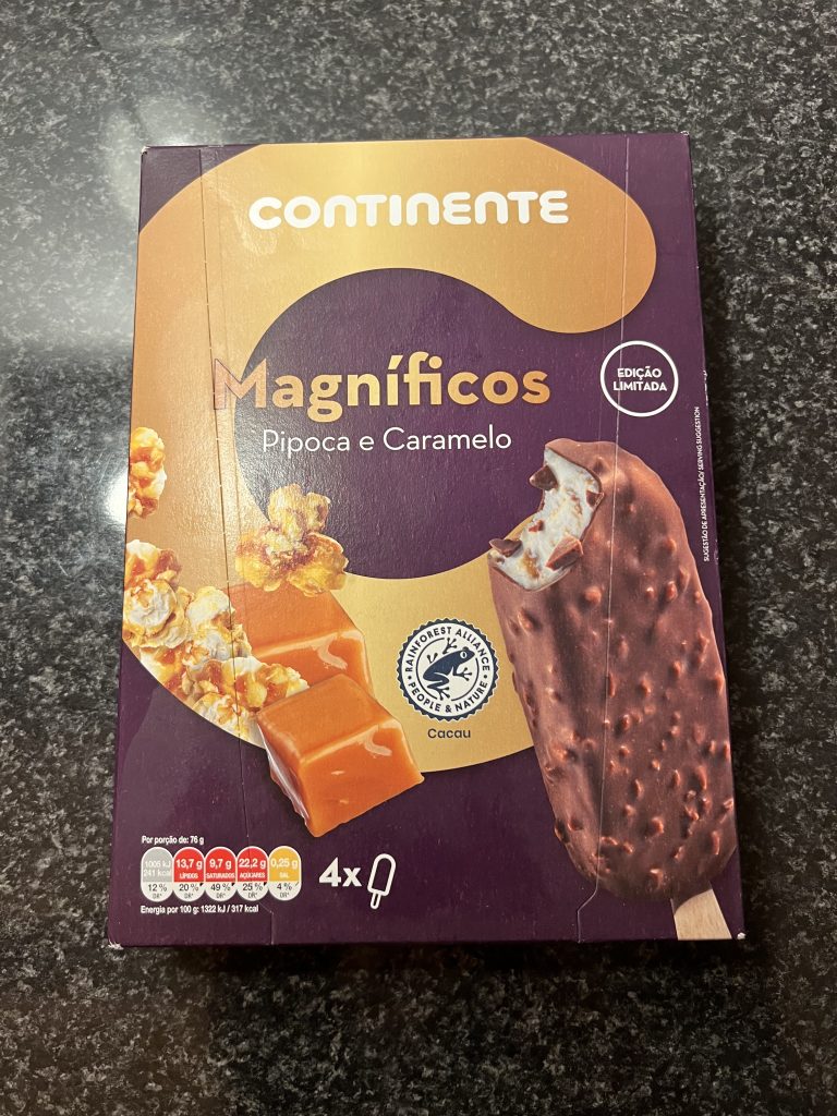 Packaging — Continente Magníficos Pipica e Caramelo Popcorn and Caramel Ice Cream Review — Double Star Chaser Dupe