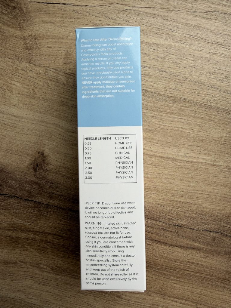 Cosmedica Microneedling Derma Roller Review — Packaging Information