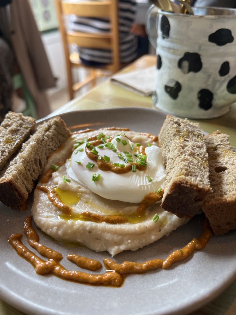 Poached Egg with Duck Broth White Beans and Toast — Cowie Lisbon Brunch Review