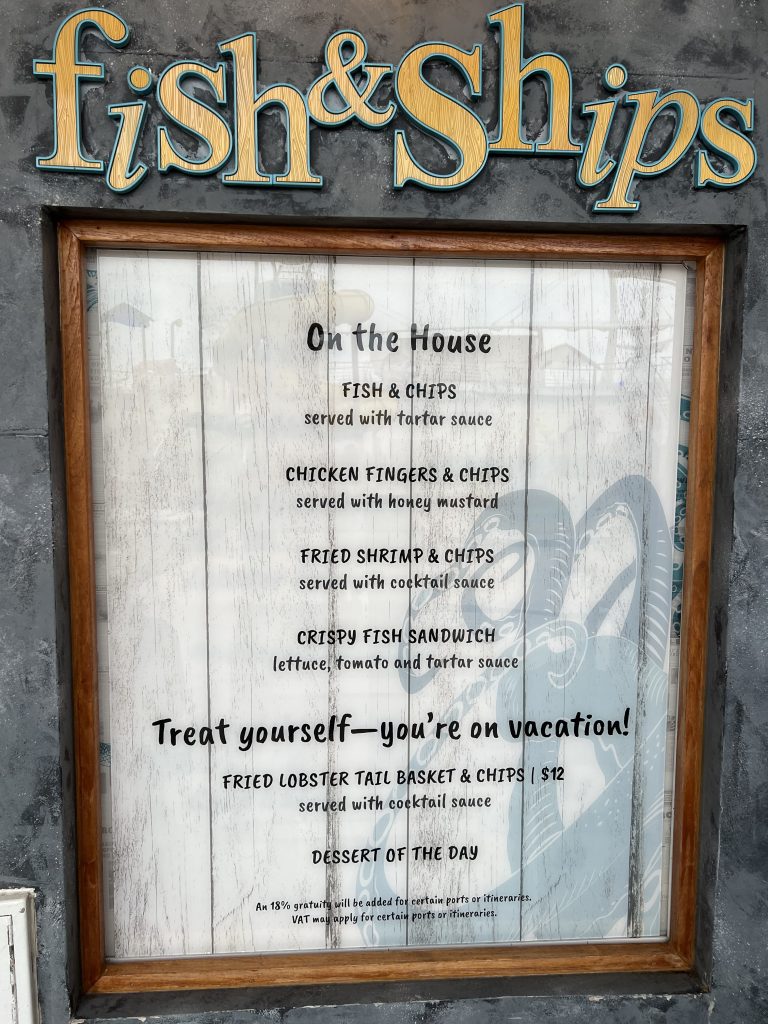 Fish and Ships Menu on Independence of the Seas