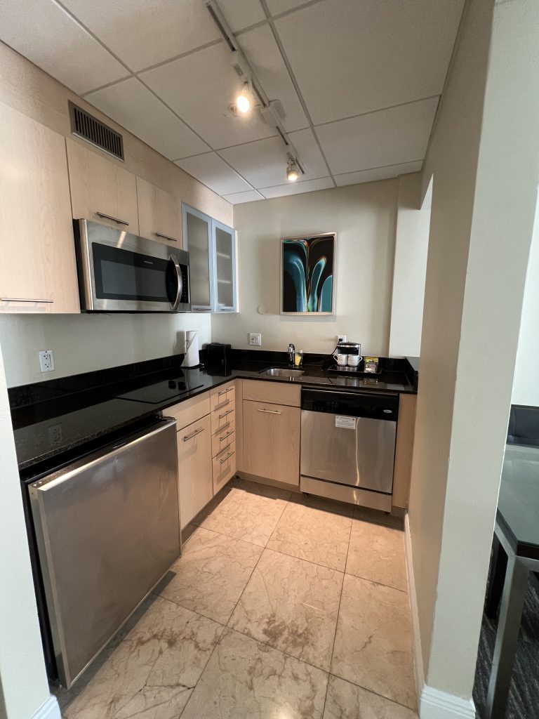 Kitchen room tour Fort Lauderdale Cruise Hotel Review — GalleryOne DoubleTree Suites by Hilton