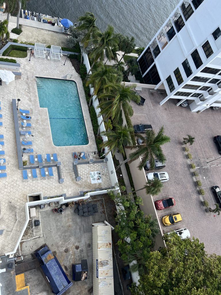 View of swimming pool from above Fort Lauderdale Cruise Hotel Review — GalleryOne DoubleTree Suites by Hilton