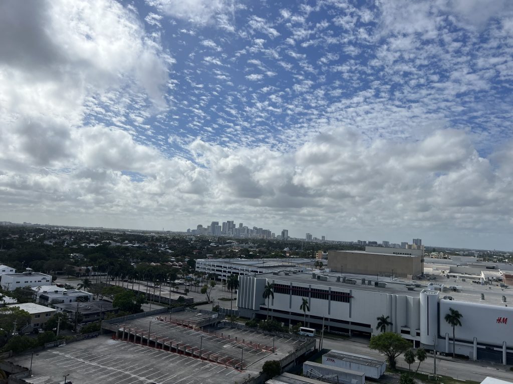 Popcorn clouds over shopping mall Fort Lauderdale Cruise Hotel Review — GalleryOne DoubleTree Suites by Hilton