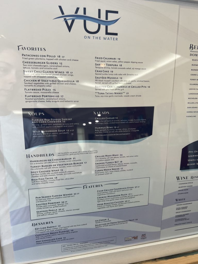 Vue on the Water Restaurant Menu with Prices Fort Lauderdale Cruise Hotel Review — GalleryOne DoubleTree Suites by Hilton