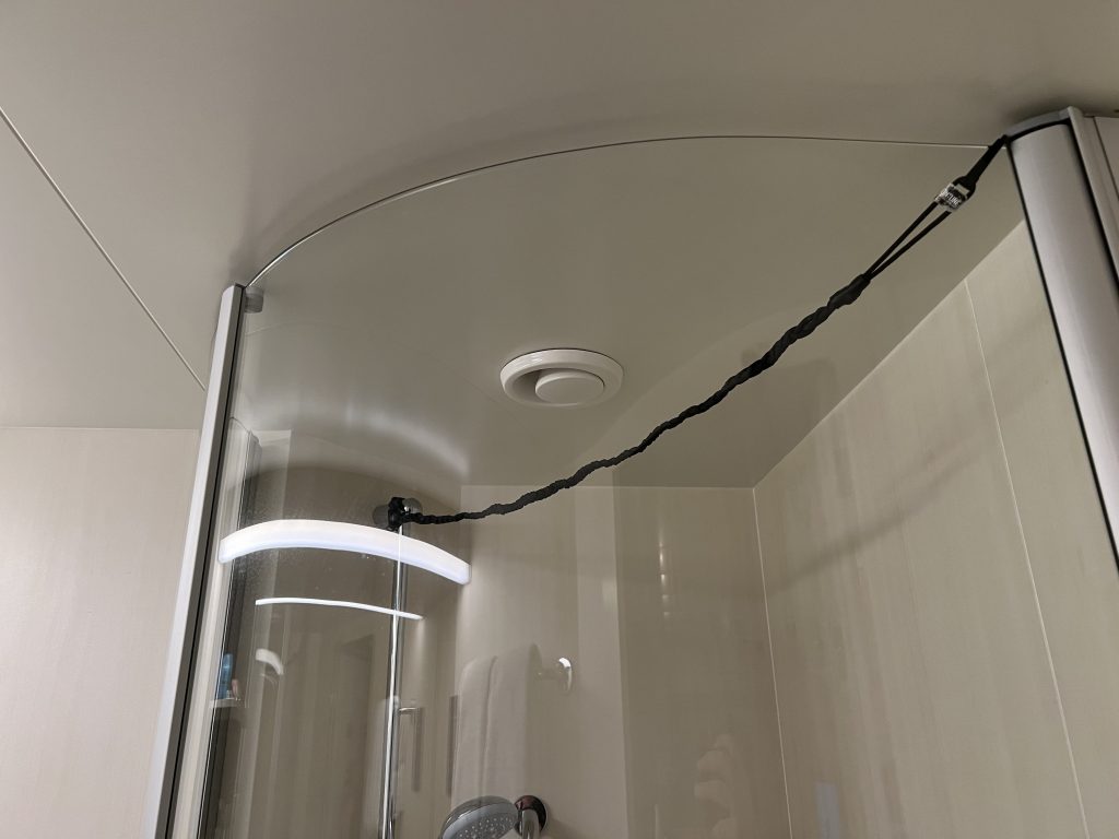 Portable Clothes Line in Cruise Bathroom Shower — How to do Laundry on a Cruise