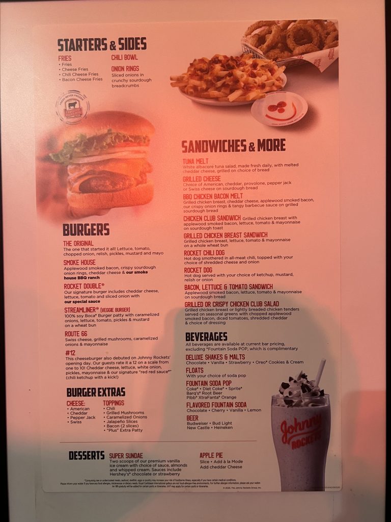 Johnny Rockets Menu — Symphony of the Seas Cruise Blog — Royal Caribbean Cruise Food Photos