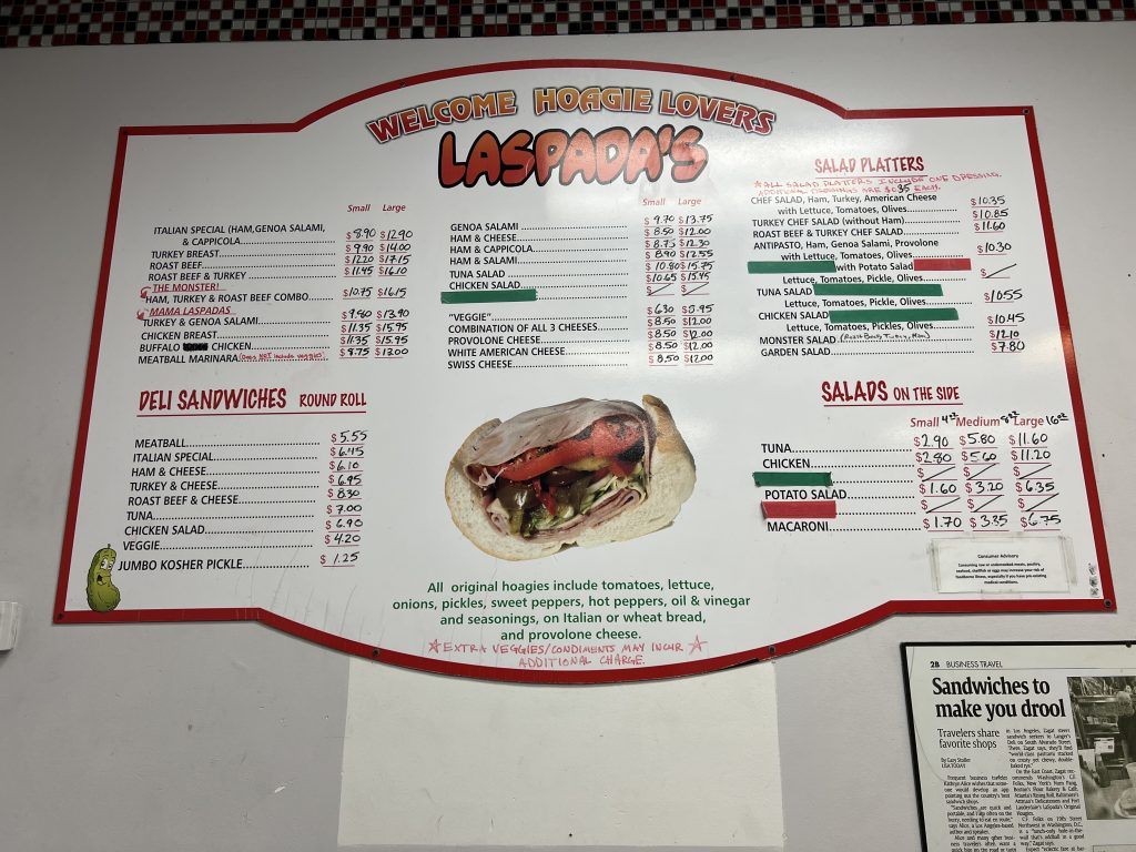 Laspada's Hoagies Menu — Fort Lauderdale