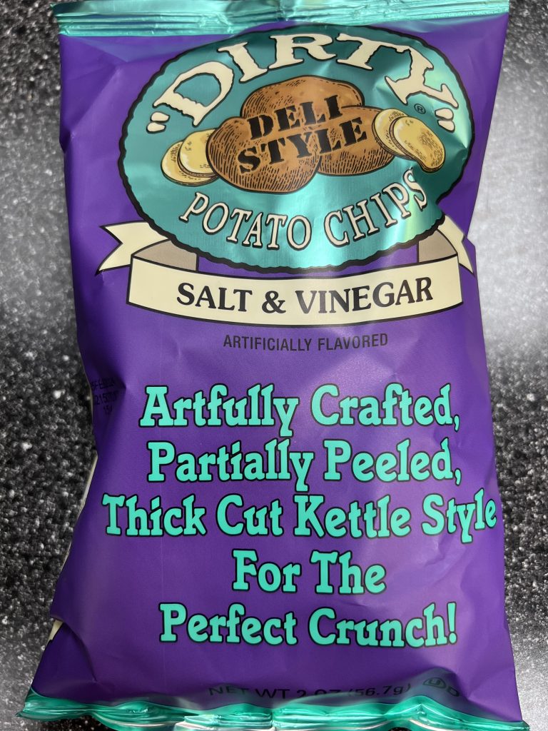 Dirty Potato Chips Deli Style Salt and Vinegar Kettle Style Chips Package