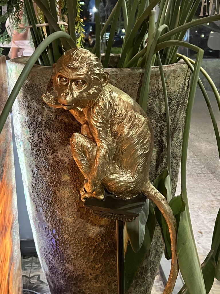 Golden Monkey by Planter at Maloca da Tuttapanna in Vilamoura, Algarve Portugal