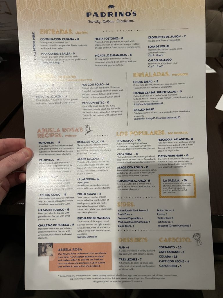 Padrino's Cuban Cuisine Menu — Fort Lauderdale Restaurant Review
