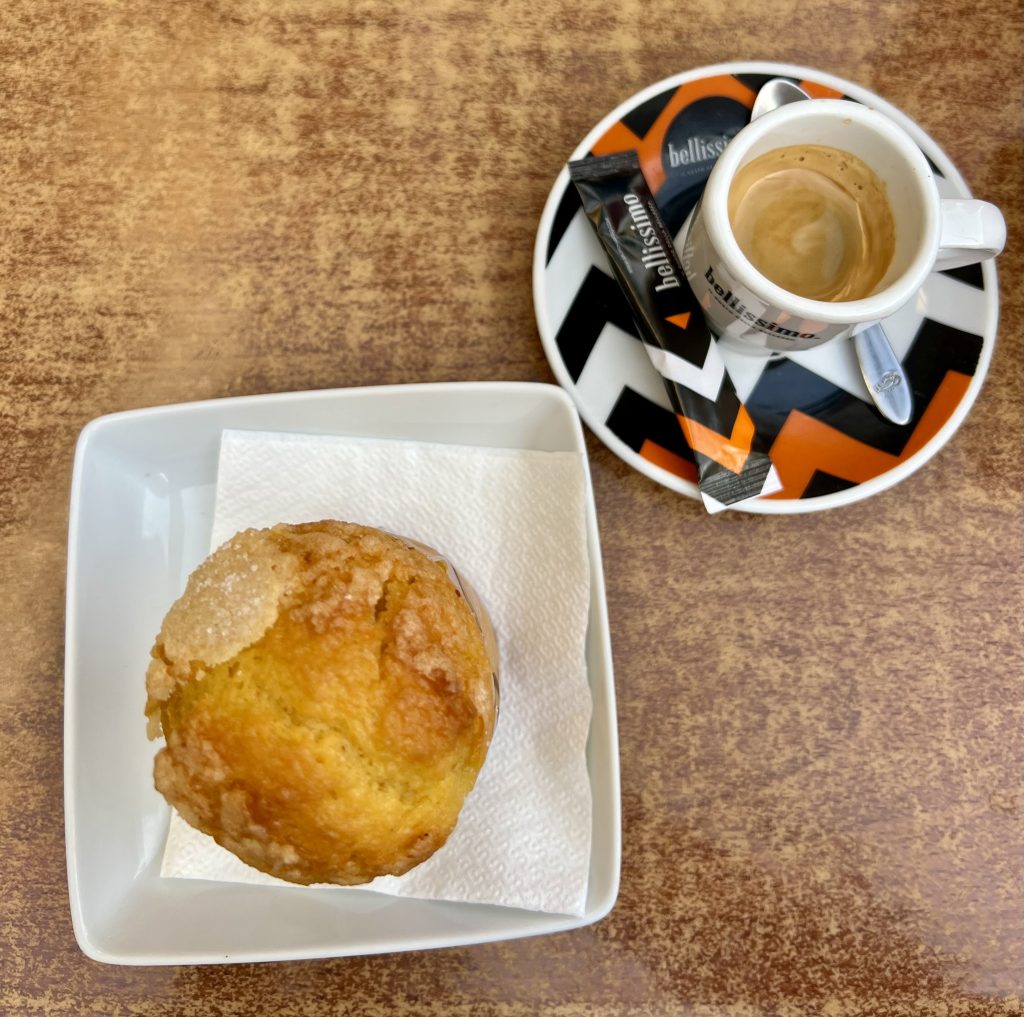 Bolo de Arroz and espresso overhead photo