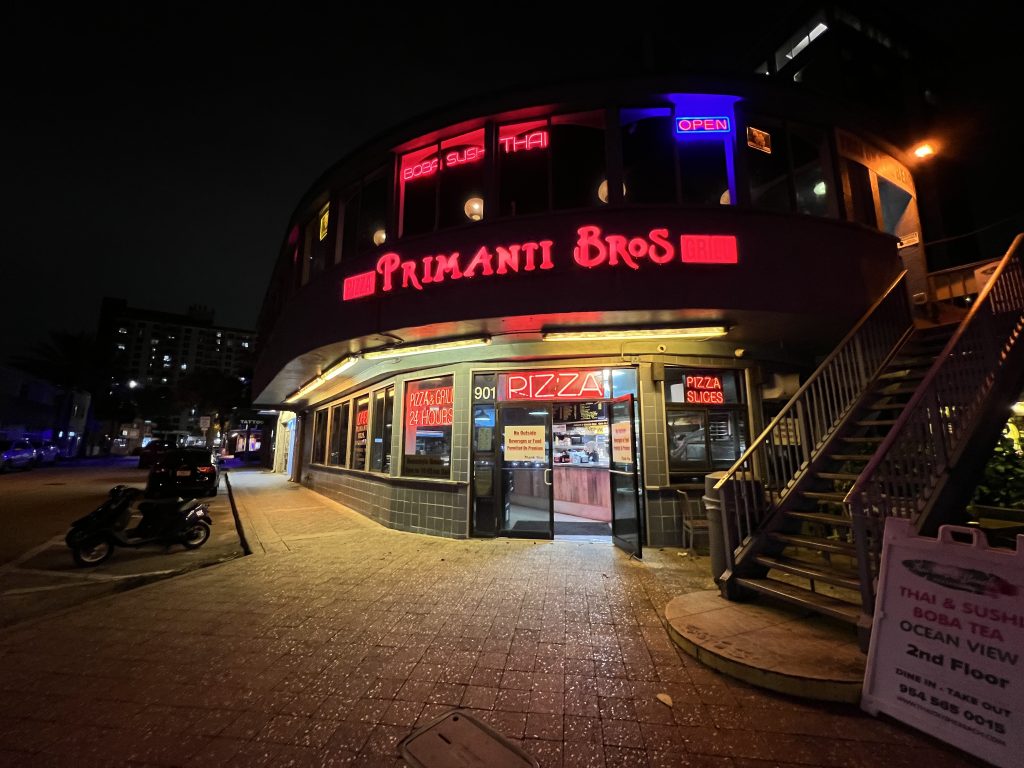 Outside Primanti Brothers Fort Lauderdale Florida at night