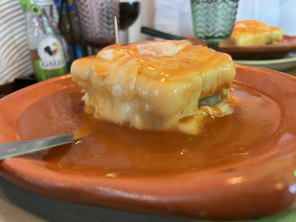 Side view of Francesinha Portuguese Sandwich at Recanto do Ze — Armacao de Pera Restaurant Review