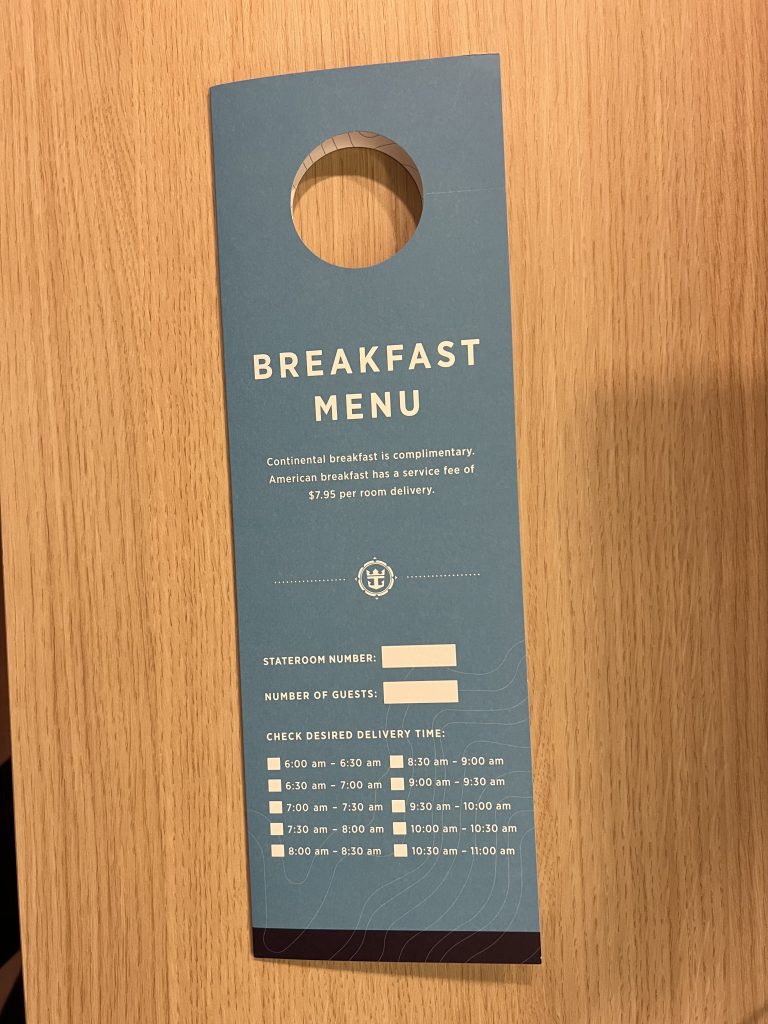 Breakfast Menu Leave on Door Royal Caribbean Cruise Review Symphony of the Seas