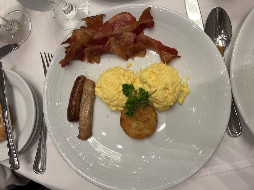 Scrambled Eggs, Hashbrown, 2 Sausage Links, and Bacon — Symphony of the Seas Cruise Blog — Cruise Food Photos