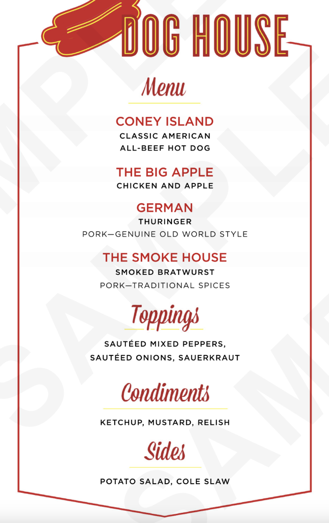 Dog House Menu — Sea Day on Symphony of the Seas — Royal Caribbean UGC Cruise Blog