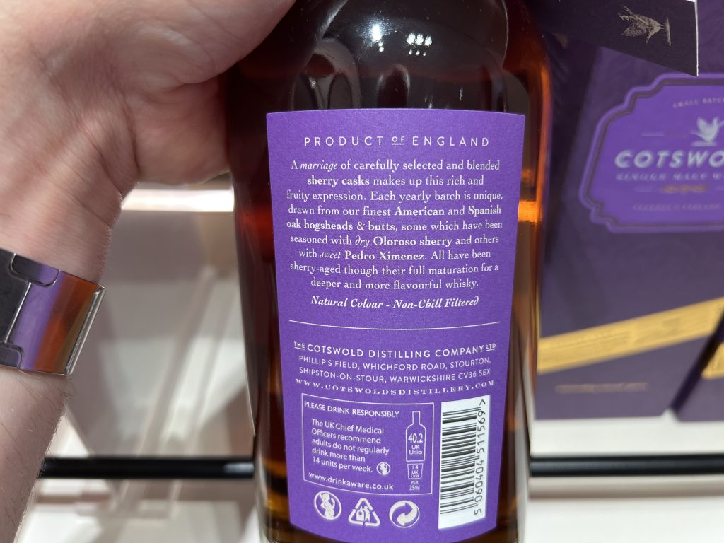 Cotswolds Single Malt Whisky Bottle Label