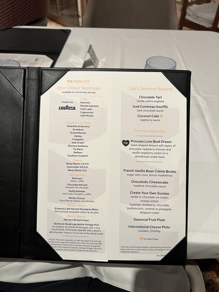 Sun Princess Dessert Menu