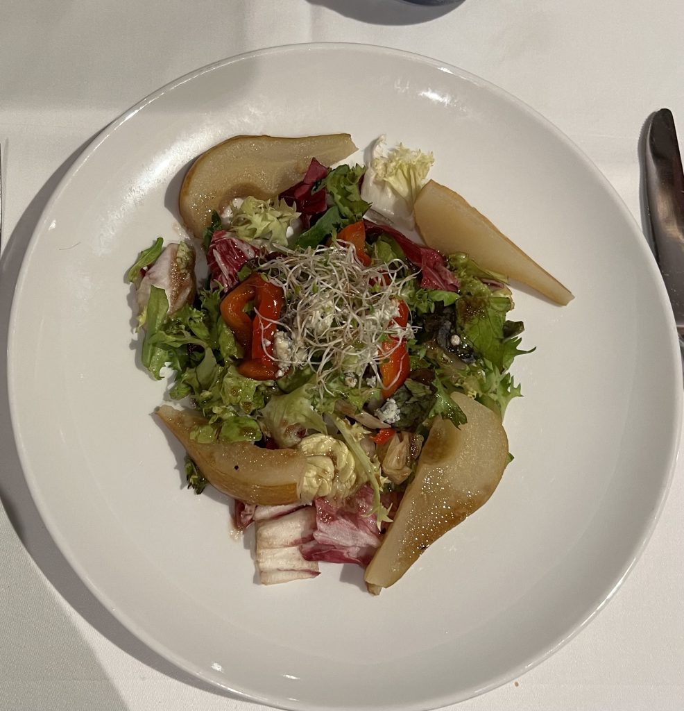 Roasted pear salad with red peppers, leaf lettuce, and sprouts — Sun Princess Mediterranean Cruise Food Photos