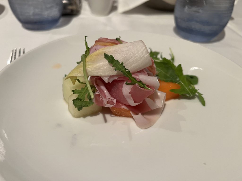 Prosciutto and melon with endive and arugula — Sun Princess Mediterranean Cruise Food Photos