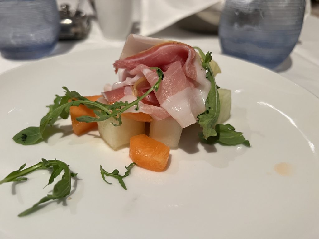 Prosciutto melon endive arugula salad — Sun Princess Mediterranean Cruise Food Photos