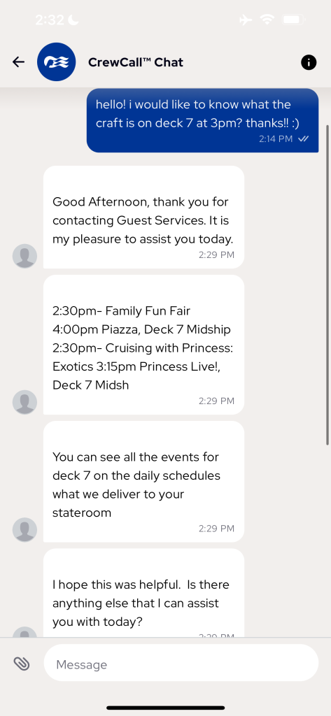 Craw Call Chat on Princess App
