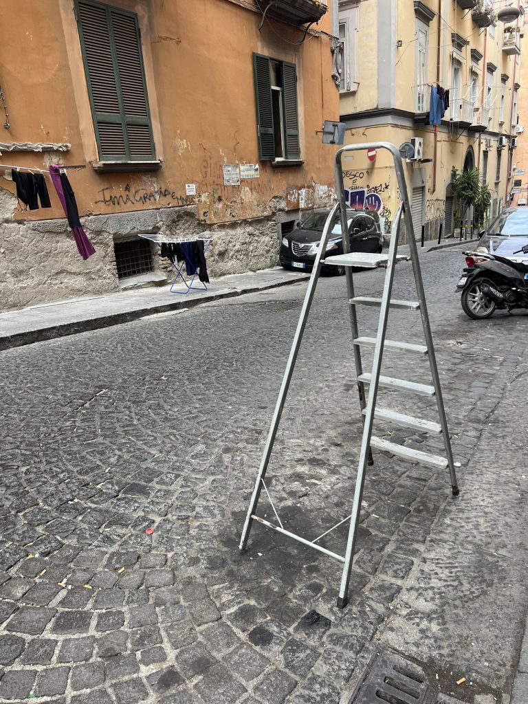Ladder and Laundry in Naples Streets — One Day in Naples Cruise Port 