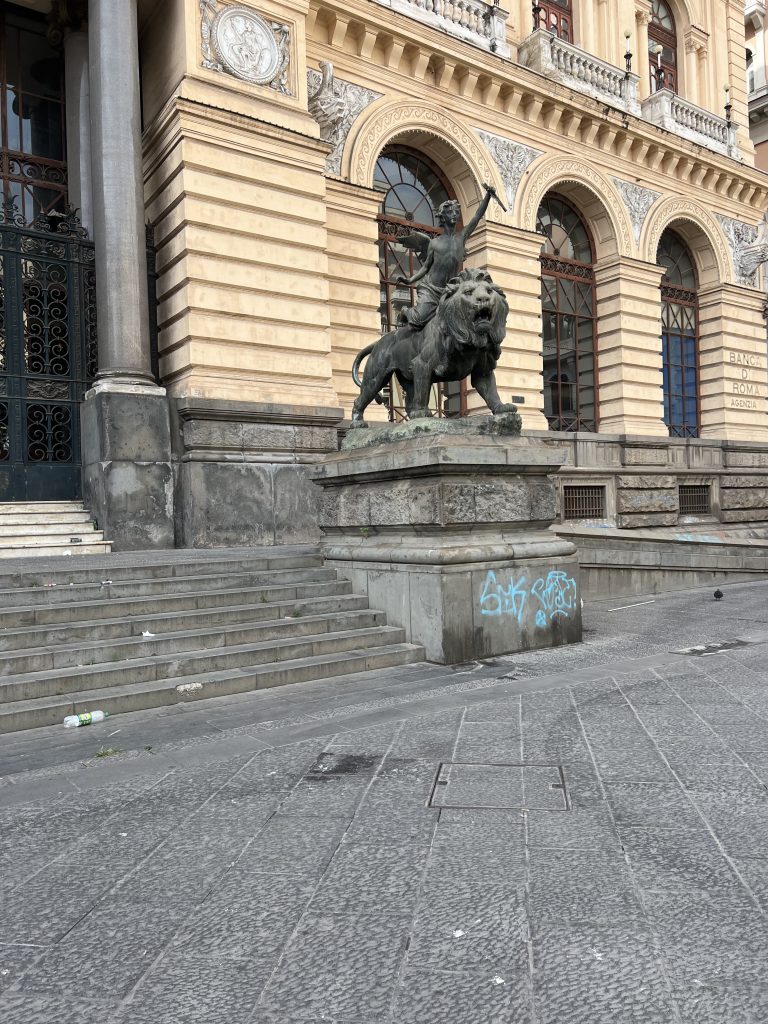 Lion Statue outside Camera di Commercio Napoli — One Day in Naples Cruise Port 