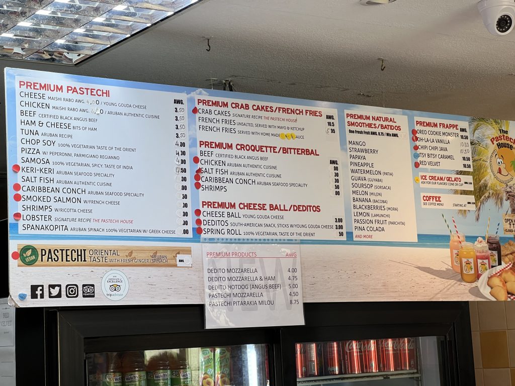 The pastechi house menu with prices — One Day in Aruba Cruise Port on Symphony of the Seas