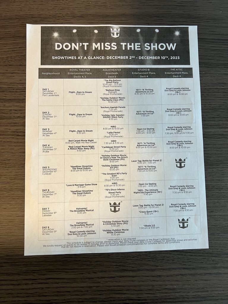 Entertainment Schedule Symphony of the Seas Royal Caribbean Cruise