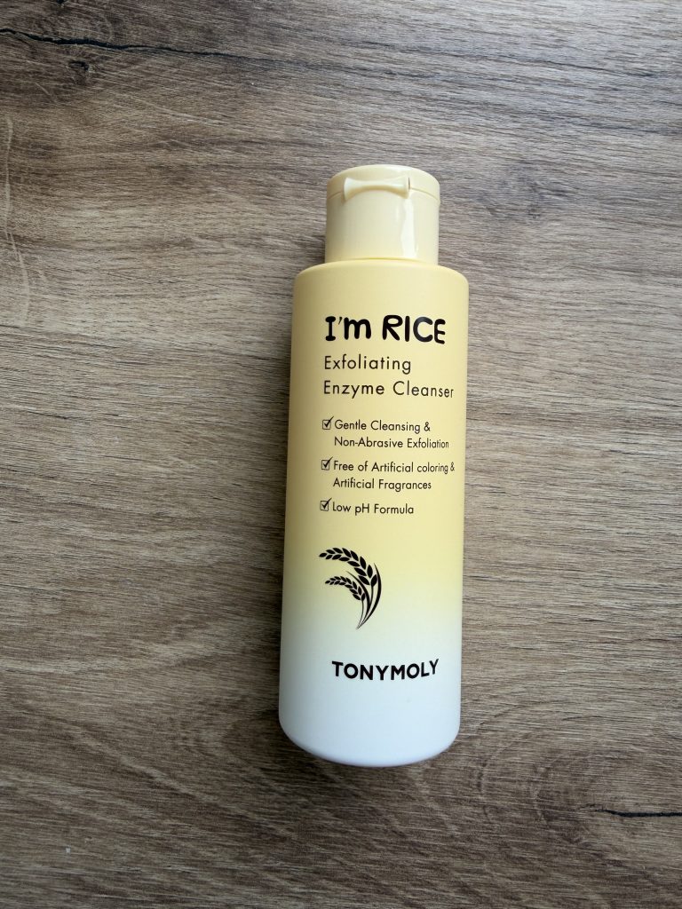 TONYMOLY I'm Rice Enzyme Cleanser Review — packaging, plastic bottle with flip top lid