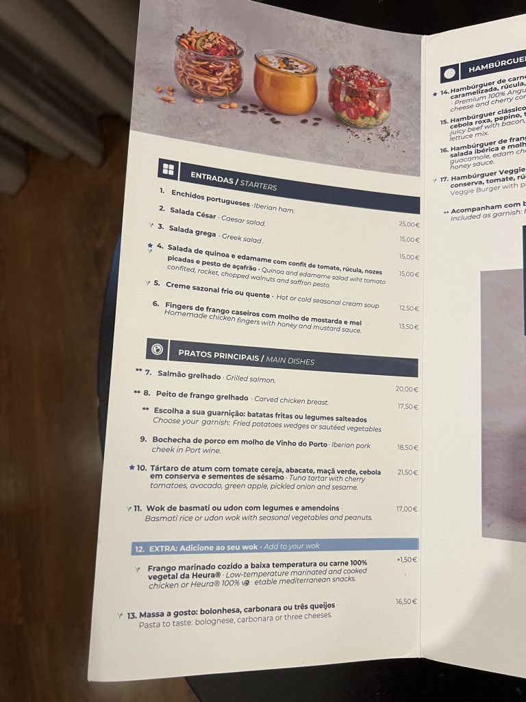Restaurant Menu 1 Turim Saldanha — Lisbon Hotel Review