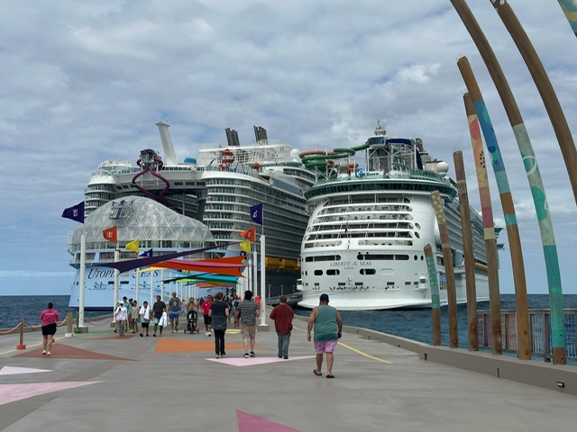 Liberty of the Seas and Utopia of the Seas docked at Perfect Day, Bahamas — Utopia of the Seas Review — Cruise UGC Creator