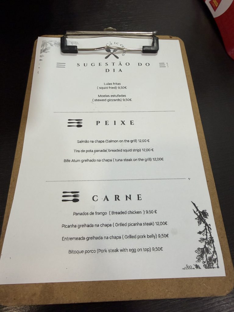 Lunch Menu at Cá te Espero in Tavira