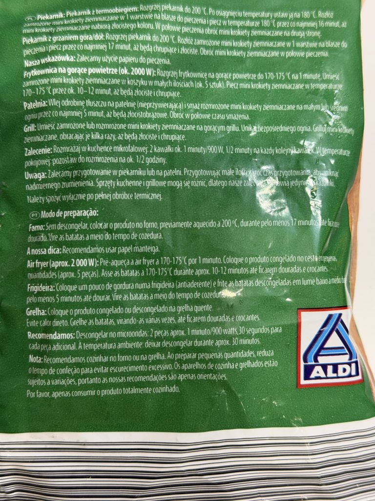 Cooking Instructions for Aldi Portugal La Finesse Potato Pockets