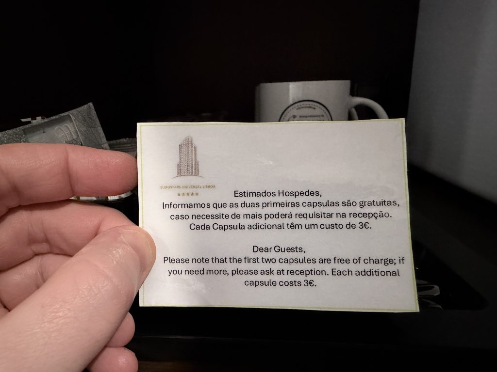 Additional Coffee Prices — Eurostars Universal Lisboa — Lisbon Hotel Review