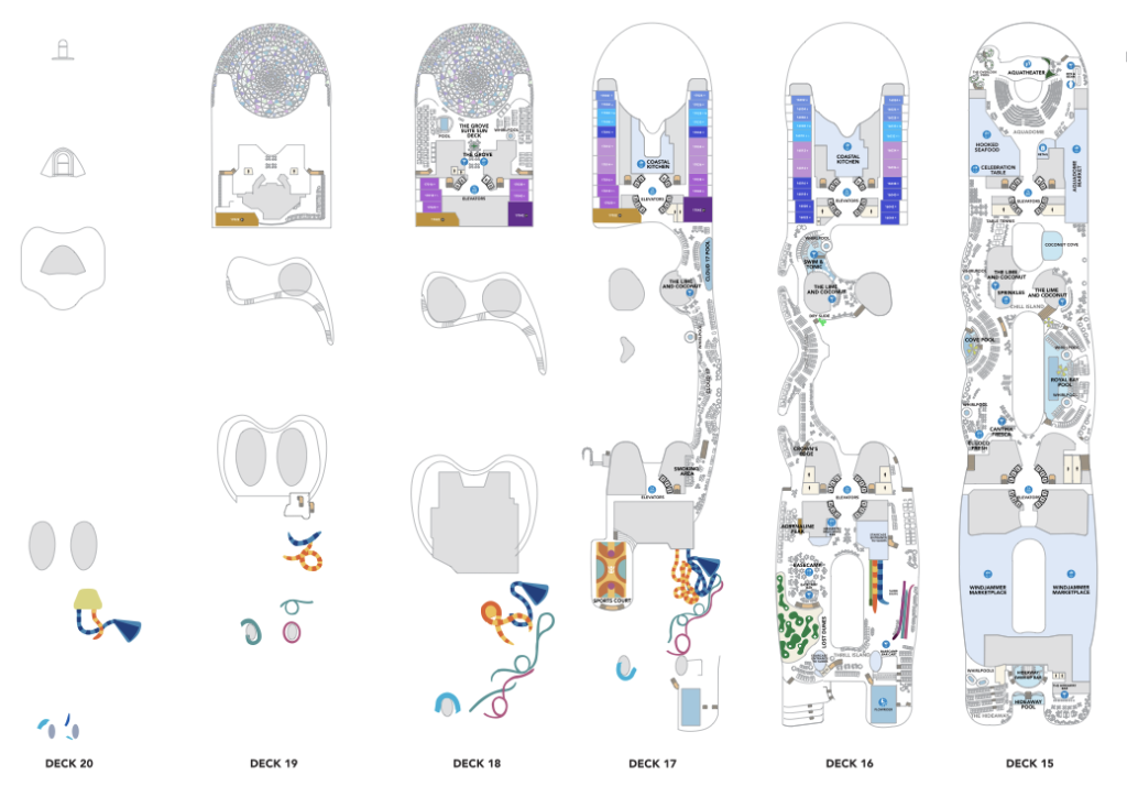 Royal Caribbean's Hero of the Seas Deck Maps — Decks 15-20